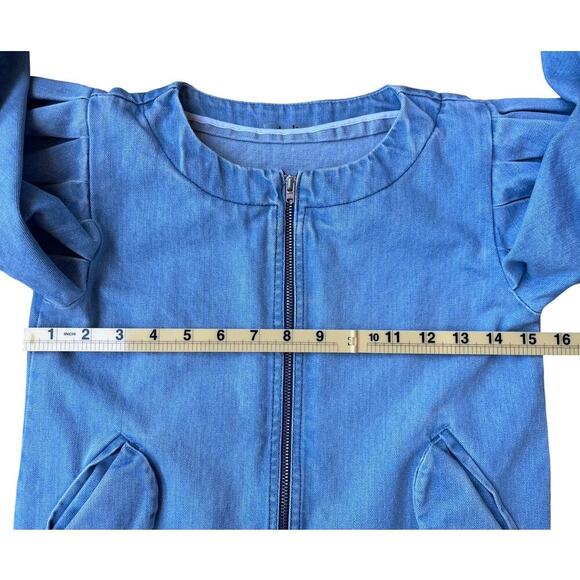 Nikolia Kids Puff Sleeve Denim Bomber Jacket Light Blue Cotton Zip - 9-10 Years - Picture 7 of 11